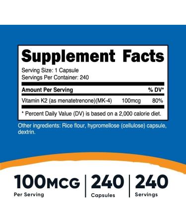 Nutricost Vitamin K2 (MK4) 100mcg - 240 Capsules | Gluten-Free, Non-GMO - Buy Online on GoSupps.com