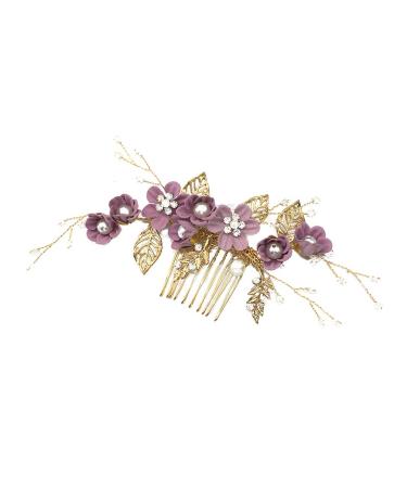 Wedding Hair Comb Rhinestone Clip Headpiece Crystal Bridal Hair Accessories (Purple)