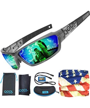 Living out your Qool Time ! Polarized Fish Sunglasses for Men Women, Running Driving Golfing Cycling Shiny Crystal Grey - Green Multilayer Coating