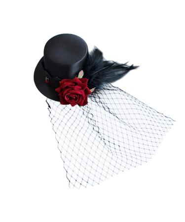 FRCOLOR Womens Headbands Eye Veil Wedding Veil Witch Hats for Women Costumes for Girls Mini Tiara Mini Tea Party Hats for Women Lady Hair Clip Hairpins Red Rose Halloween Miss