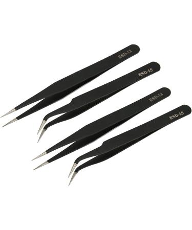 Premium Stainless Steel Tweezers Set - 4 Precision Polishing Antistatic Tweezers for Beauty & Personal Care - Buy Online on GoSupps.com