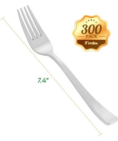 FOCUSLINE 300 Pack Disposable Silver Plastic Forks - Heavy Duty Cutlery for Catering, Parties, Dinners, Weddings - Buy Online on GoSupps.com