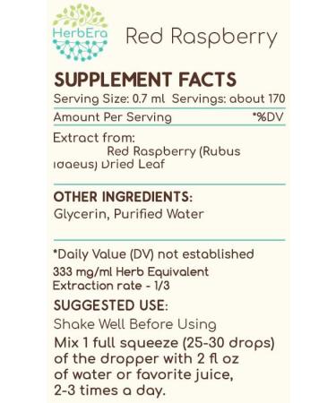 HerbEra Red Raspberry B120 Alcohol-Free Herbal Extract Tincture, Red Raspberry (Rubus idaeus) Dried Leaf (4 fl oz) 4 Fl Oz (Pack of 1) - Buy Online on GoSupps.com
