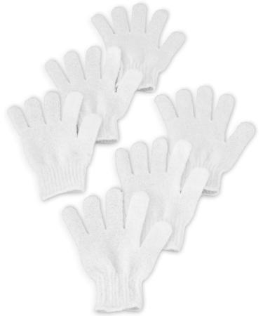 Exfoliating Bath and Shower Gloves | Deep Body Scrub & Massage | Removes Dead Skin for a Smooth and Silky Feel | for Women and Men | Can be reused - 3 Pairs (6 Gloves) White