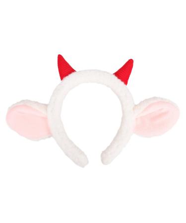 Beavorty Sheep Headband with Sheep Horns And Ears Cute Lamb Hair Hoop Cosplay Hairband Animal Sheep Halloween Party Costume Accessories Red