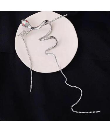 LALAFINA Hairpin Hair Topper Headwear for Women Ancient Jade Hair Pin Snake Hair Stick Tassel Hair Accessory for Women Silver Headpiece Long Hair Pin Girl Miss Accessories Metal - Buy Online on GoSupps.com