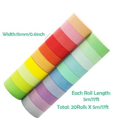 20 Rolls Washi Tape Set Rainbow Washi Tape Colorful Masking Tape 15mm Wide Decorative Tape for Bullet Journal Book Planner Scrapbooking DIY Arts Crafts Gift Packaging Rainbow 15MM-20 Rolls - Buy Online on GoSupps.com