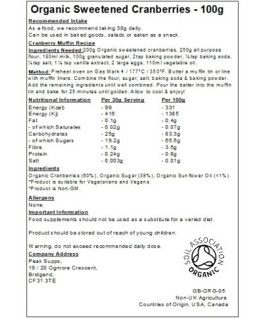 Organic Sweetened Cranberries - 100g - Dried Fruit - Vegan - Buy Online on GoSupps.com