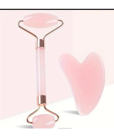 Rose quartz facial roller and Gua sha set Pink