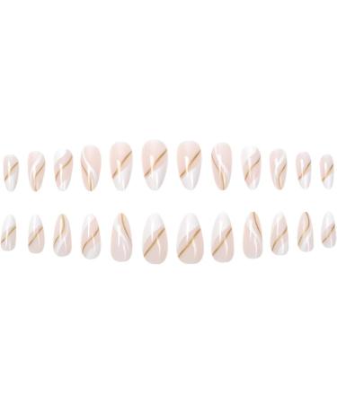Justotry 24 Pcs Gold Wavy Short Stiletto False Nails - White French Press On Nails with Nail Glue for Women's Nail Art - Buy Online on GoSupps.com