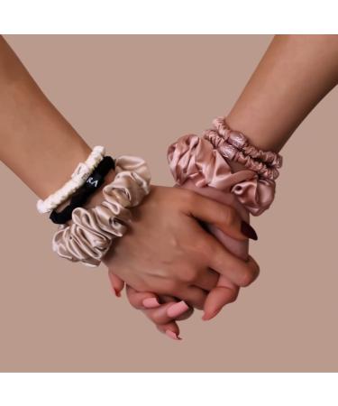 NERA Silk 100% Pure Mulberry Silk Scrunchies - 6 Pack Hair Ties for Anti-Crease & Breakage - Oeko-Tex Certified - Luxury Small Silk Scrunchies (Black-Caramel-Pink) - Buy Online on GoSupps.com
