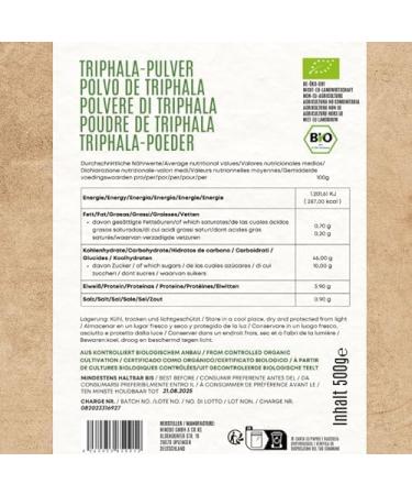 Buy Organic Triphala Powder 500g - 100% Natural Ayurvedic Blend of Haritaki Amalaki & Bibhitaki - Residue-Controlled & Certified Organic - Buy Online on GoSupps.com