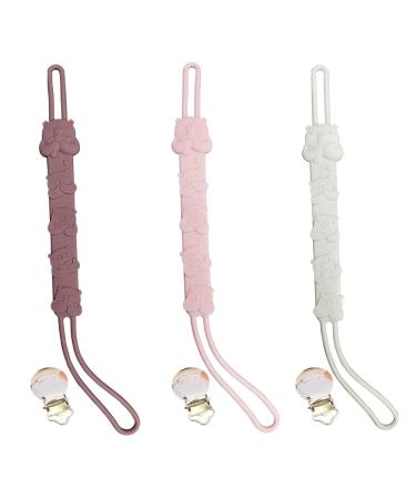 JIANIAO 3pack Silicone Pacifier Clip 100% Silicone Pacifier Strap with Clip Keeps Pacifiers Teethers & Small Toys in Place