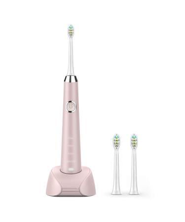Hanasco Sonic Electric Toothbrush Rechargeable for Adults, 4 Modes with Build in 2 Mins Timer, 3 Brush Heads Included, Whitening Clean 4 Hours Charge for 30 Days Use, Soft Bristles (Pink)