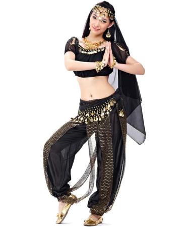 Buy Women's Belly Dance Belt with Coins | Chiffon Hip Cloth & Costume - Black | Perfect for Dance & Performance - Buy Online on GoSupps.com