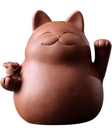 Handmade Chinese Zisha Tea Pet Maneki Neko - Lucky Wealth Cat for Kung Fu Tea Tray Accessories - Multi-Colored Purple Clay - Buy Online on GoSupps.com