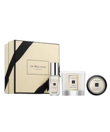 Jo Malone London Mini Luxuries Collection 3 Piece Gift Set - Wood Sage & Sea Salt Cologne - English Pear & Freesia Candle - Peony & Blush Suede Body Creme - Travel Size
