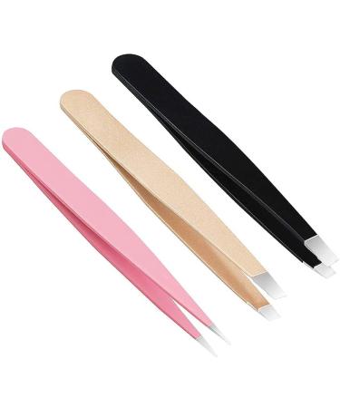 SINSONER Eyebrow Tweezers Professional Stainless Steel Precision Tweezers for Eyebrows Plucking (3 Piece)