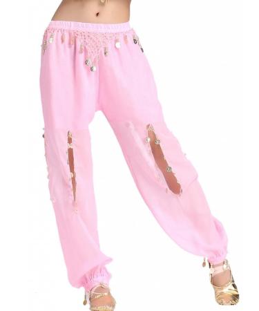 ZLTdream Women's Belly Dance Coins Lantern Pants One Size Pink