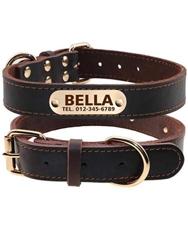 Tagme personalized dog collar made of leather with an engraved name and telephone number/dog collar made of real leather for medium dogs/brown m (1 Pack) brown