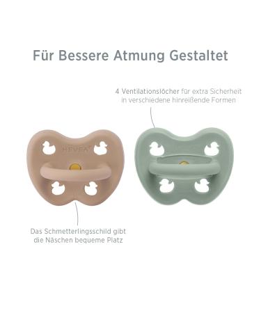 Hevea Natural Rubber Baby Pacifiers - Jaw-Friendly BPA-Free Soft & Durable 2-Pack (Warm Beige & Dusty Mint) | 3-36 Months - Buy Online on GoSupps.com