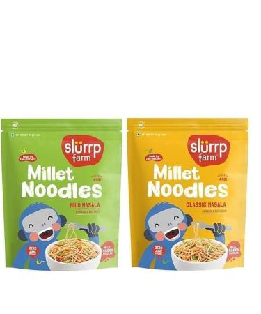 Slurrp Farm No Maida Hakka Noodles Not Fried No MSG Classic Millet and Mild Millet Noodles Combo Pack of 2 192g Each
