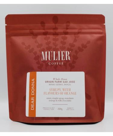 Dear Donna | Brazilian Speciality Whole Bean Coffee | Expresso Cafetiere Filter | Suitable for Milk Coffee | Sweet with notes of Orange and milk chocolate | 250 gr