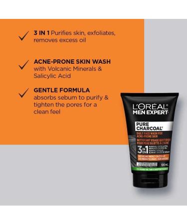L Or al Paris Daily Face Wash for Acne Prone Skin Pure Charcoal Men Expert Skincare With Volcanic Minerals + Salicylic Acid Purifies Exfoliates Removes Excess Oil 100 Ml Pure Charcoal Daily Face Wash for Acne Prone Skin - 100ml - Buy Online on GoSupps.com
