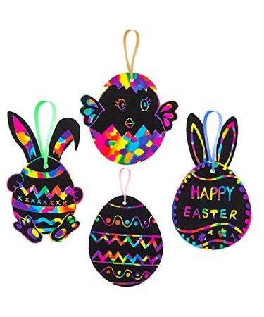 Happy Storm Easter Crafts for Kids 48 Sets Easter Scratch Arts and Crafts for Kids Ages 4-8 Rainbow Easter Scratch Paper Bunny Eggs Chicks Easter Crafts Ornaments Decorations for Easter Scratch Art