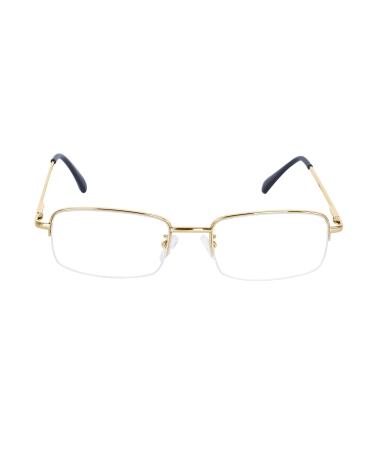 Half Frame Reading Glasses for Men Women Metal Rectangular Frame Spring Hinge + Glasses Strap Gold 2.5 Diopters