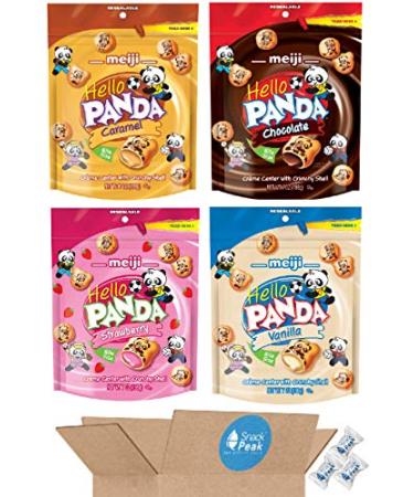 Meiji Hello Panda Variety Snack Peak Gift Box (4 flavors – 7 oz each): Chocolate, Caramel, Vanilla, and Strawberry