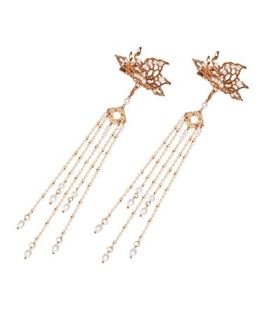 minkissy 1 Pair Antique Headdress Wedding Hair Clip Hair Side Clip Tassel Headpiece Tassel Headdress Decorative Hair Clips Pearl Hair Pin Bride Hair Clip Imitation Pearls Vintage Walk Miss