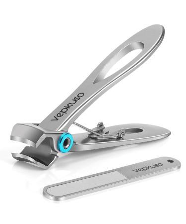 Thick Toenail Clipper   Vepkuso Wide Jaw Opening Oversized Stainless Steel Toenail Cutter with Nail File For Thick Nail  Extra Large Fingernail Toenail Trimmer for Men&Women Sliver Set