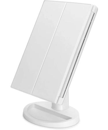 Infitrans 3-Fold Lighted Vanity Makeup Mirror 1X/2X/3X Magnification | 21 LED Bright Table Mirror with Touch Screen | 180 Adjustable Rotation | Portable Travel Cosmetic Mirror - White - Buy Online on GoSupps.com