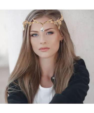 Hand-Woven Veil Accessories Headband Rhinestone Leaf Headband Golden Wedding Head Chain With Teardrop Crystal Leaf Hair Vine - Buy Online on GoSupps.com