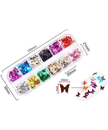 12 Colors Butterfly Glitter Nail Sequins - Colorful 3D Nail Art Flakes for Manicure and DIY Decoration - Buy Online on GoSupps.com
