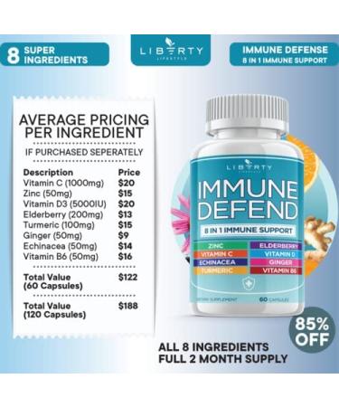 8-in-1 Immune Defense Support Supplement with Zinc, Vitamin C, Elderberry, Vit D3, Turmeric, Ginger, Echinacea - Allergy Relief for Kids & Adults (2 Pack) - Buy Online on GoSupps.com