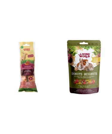 Living World Rabbit Honey Treat Sticks (4-Ounce) + Small Animal Donuts (120g)