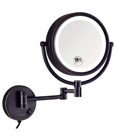 GURUN 8.5 Inch Magnifying Makeup Mirror with 3 Tones LED Lights Double Sided Vanity Mirror for Bathroom with 10X Magnification M1809DO (Oil-Rubbed Bronze/10X) Oil Rubbed Bronze 10X-Plug Power
