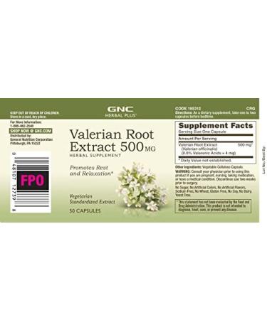 GNC Herbal Plus Valerian Root Extract 500 MG - Natural Sleep Aid, 50 Servings - Buy Online on GoSupps.com