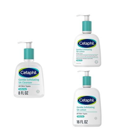 Cetaphil Gentle Exfoliating SA Cleanser Foaming Gel Cleanser 8 Oz Pump Bottle Salicylic Acid + Gentle Exfoliating SA Lotion Lightweight Moisturizer 8 Oz & 16 Oz Pump Bottles Bundle
