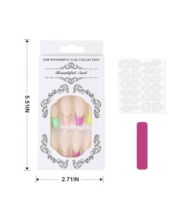 Vatocu Coffin False Nails - Long French Press On Nails Glitter Rainbow Art Ballerina Shape - 24 Pcs Acrylic Stick-On Nails for Women & Girls - Buy Online on GoSupps.com