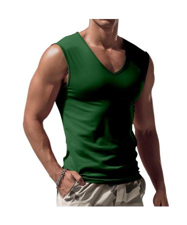 ZIWOCH Men's V Neck Tank Top Lightweight Athletic Solid Sleeveless T-Shirt Medium Dark Green