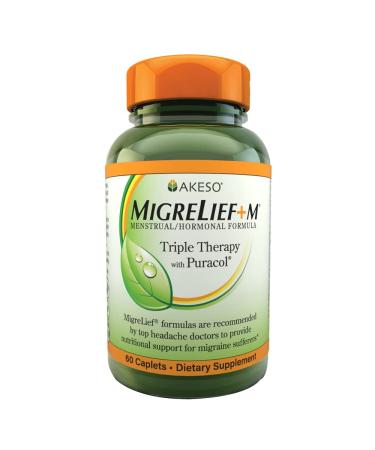 MigreLief+M - Nutritional Support for Women Suffering with Menstrual/Hormonal Migraines - 60 Caplets/1 Month Supply