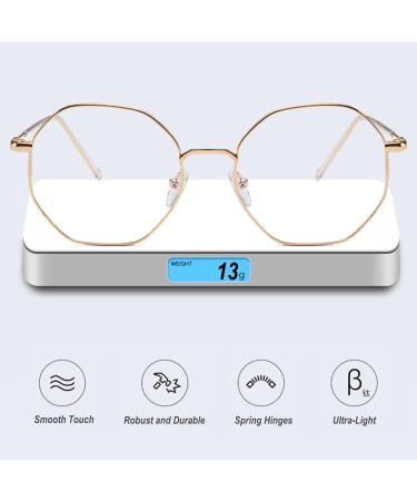 Voolga Classic Blue Light Filter Glasses - Fashionable Polygon Design for Men & Women - Anti-Fatigue Computer Glasses with Gold Metal Legs - Buy Online on GoSupps.com