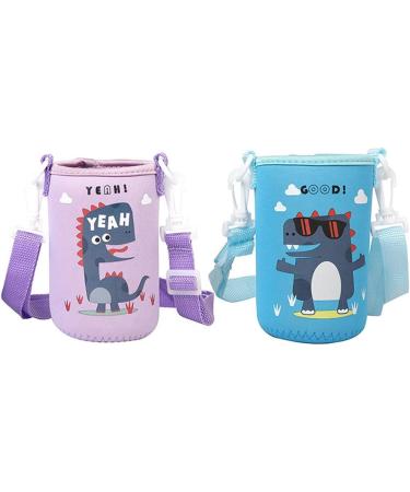 2Pack Children's Water Bottle Carrier - Insulated with Adjustable Straps - Blue + Purple - Buy Online on GoSupps.com
