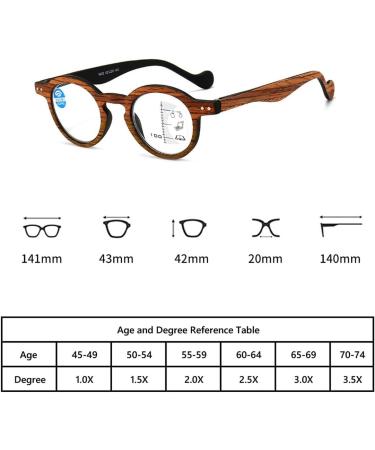 Fashion Wood Grain Round Frame Reading Glasses for Men & Women - Progressive Multifocus Anti Blue Light Readers 1.0x - Black - Buy Online on GoSupps.com