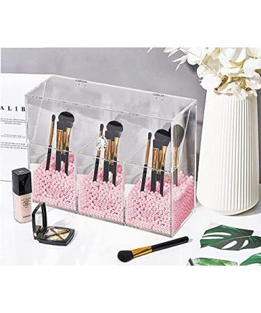 Lumcrissy Acrylic Makeup Brush Organizer with Protective Lid - Dust-proof Cosmetic Storage Case - Pink Pearl 3holder - Buy Online on GoSupps.com