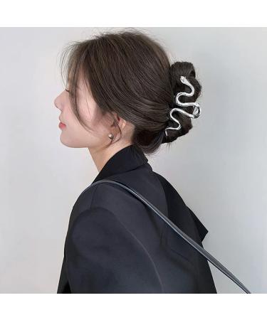 Silver Snake Design Large Hair Claw Clip for Thick Hair - Elegant Hairpin for Women and Girls - Buy Online on GoSupps.com