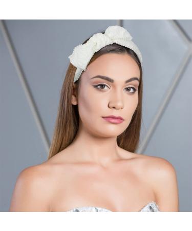 White Bowknot Headband with Pearls - Prom & Wedding Hair Accessory - Buy Online on GoSupps.com
